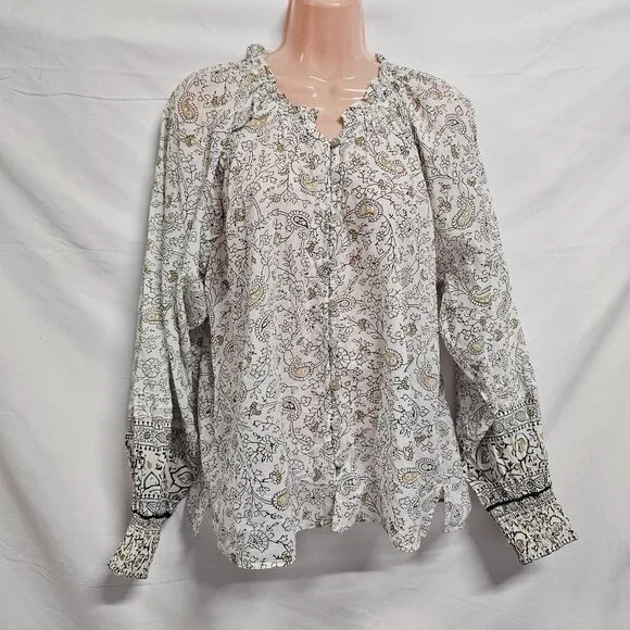 Cleobella Ivi Floral Boho Top Blouse Button Up Shirt Women Size L Org Cotton - Picture 3 of 14